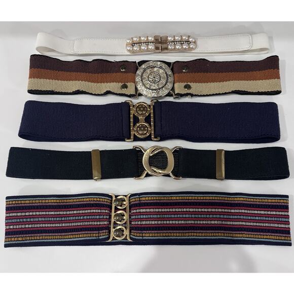 5 Vintage 80\'s 90\'s Womens Stretch Belts Wide Retro Glam Metal Lot Y2K main image 4
